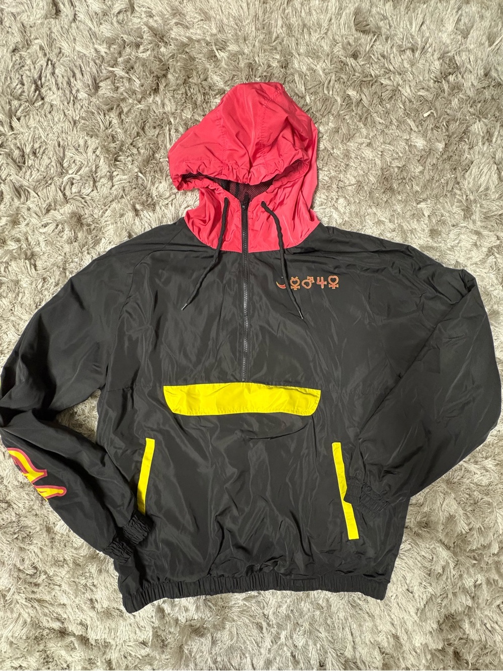 Sailor Moon Black Windbreaker Anorak with Pink Hood and Yellow Accents size XL